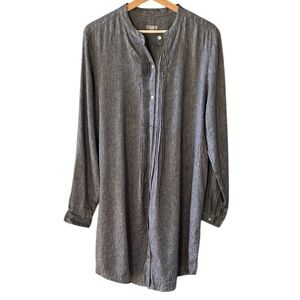 J.Jill Sz Large Tall Linen Blend Pintuck Shirt Dress Gray